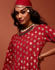 Red Printed Rayon Kalidar Kurta Set
