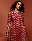 Maroon Printed A-line Kurta