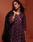 Violet Printed Gathered Kurta