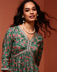 Mint Printed Gathered Dress