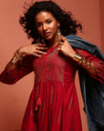 Red Printed Gathered Dress