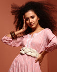 Light Pink A-line Chikankari Dress