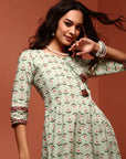 Mint Printed Pure Cotton Kalidar Kurta