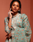 Mint Printed Muslin Gathered Kurta Set