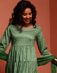 Green Printed Tiered Kurta Set