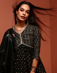 Black Printed Gathered Kurta