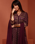 Kalidar Purple Printed Kurta Set