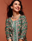 Mint Printed A-line Kurta Set