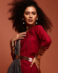 Radiant Red Embroidered Cotton Blend Kurta Set