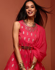 Fuchsia Chanderi Jaquard A-line Kurta Set