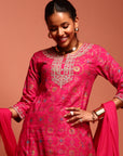 Fuchsia Embroidered Rayon Kurta Set