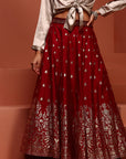 Red Printed Brocade Skirt