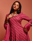 Dark Pink Printed Kurta Set