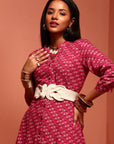 Dark Pink Printed Flared Kurta