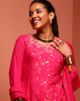 Fuchsia Chanderi Jaquard A-Line Kurta