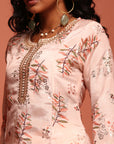 Peach Printed A-Line Kurta Set
