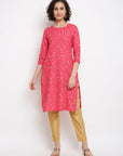 Printed Floral Pink Straight Kurta