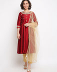 Maroon Brocade Kurta Set