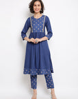 Printed Royal Blue Kurta Set