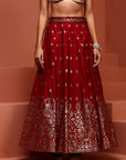 Red Printed Brocade Skirt