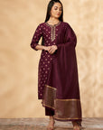 Wine Printed Kurta Set