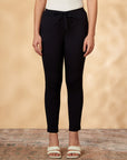 Solid Black Cotton-Lycra Straight Pant