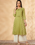 Printed A-line Lime Green Kurta