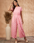Printed Pink Rayon Jumpsuit