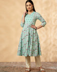 Mint Printed Rayon Kalidar Kurta
