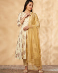 Off-White Printed Kalidar Kurta Set