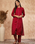 Red A-line Kurta Set