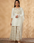 Embroidered Off-White Kurta Set