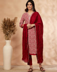 Red Printed A-Line Kurta Set