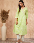 Printed Lime Green Gathered Kurta