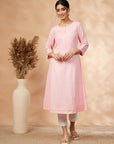 Embellished Light Pink Straight Kurta