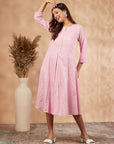 Pink Printed Rayon A-Line Kurta