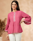 Solid Rose Pink Gathered Top