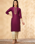 Violet Embroidered Straight Kurta
