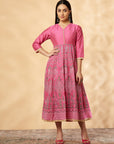 Pink Printed Kalidar Dress