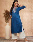 Floral Navy Blue Straight Embellished Kurta set