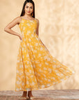 Floral Yellow Printed Tiered Dress