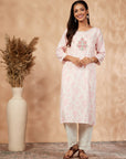 Pink Printed Rayon Straight Kurta