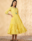 Yellow Printed Tiered Dress