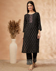 Printed Straight Black Kurta