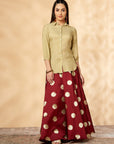 Indo-western Beige & Maroon Flared Skirt Set