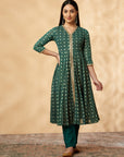 Green Printed Kalidar Kurta Set