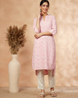 Printed Light Pink Straight Kurta