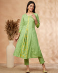 Floral Solid Lime Green Flared Kurta