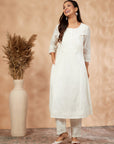 Embellished White Straight Kurta