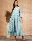 Mint Floral Print Anarkali Dress